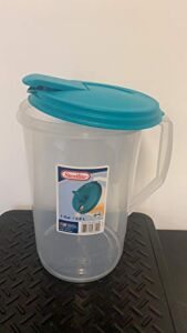 Sterilite 0488 One-Gallon Round Pitcher, Clear Base with Blue-Atoll (Teal) Lid and Tab