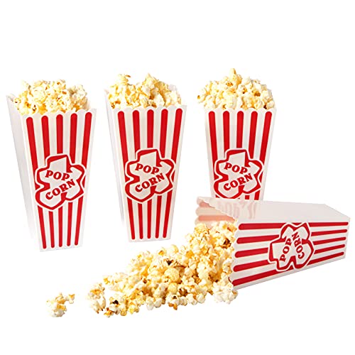 Plastic Popcorn Containers Red & White Striped Retro Style Reusable Popcorn Boxes for Movie Night 4”x8” (4 Pack) | The Storepaperoomates Retail Market - Fast Affordable Shopping