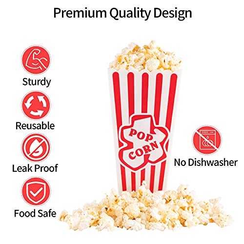 Plastic Popcorn Containers Red & White Striped Retro Style Reusable Popcorn Boxes for Movie Night 4”x8” (4 Pack) | The Storepaperoomates Retail Market - Fast Affordable Shopping