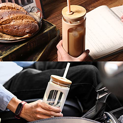 Kodrine 20oz Glass Water Tumble with Straw and Lid,Bamboo Lids Water Bottle, Iced Coffee Cup Reusable, Wide Mouth Smoothie Cups, Straw Silicone Protective Sleeve BPA FREE-Amber | The Storepaperoomates Retail Market - Fast Affordable Shopping