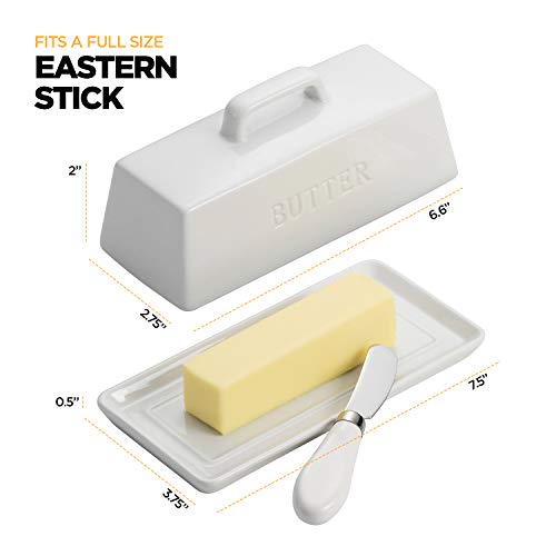 Ceramic Butter Dish Set with Lid and Knife – [White]- Decorative Butter Stick Holder with Handle for 1 Stick of Butter – Microwave Safe, Dishwasher Safe – Anti-Scratch Stickers Included. | The Storepaperoomates Retail Market - Fast Affordable Shopping