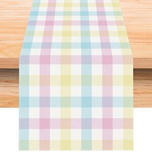 Linen Buffalo Check Plaid Spring Table Runner 72 Inches Long Farmhouse Spring Summer Easter Table Decoration for Home Kitchen Dining Room