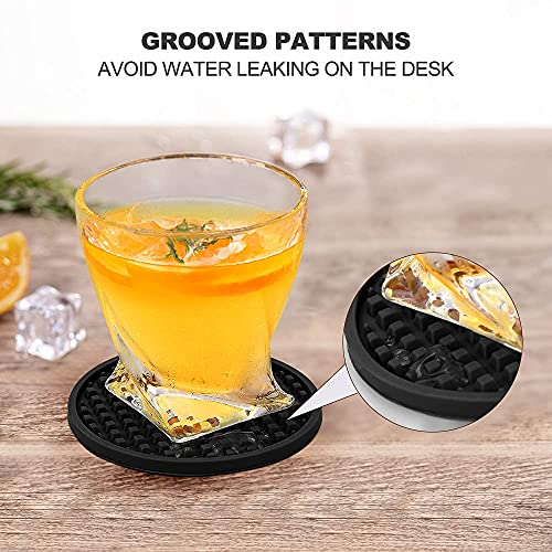 Coasters for Drinks Set of 8, EAGMAK Silicone Drink Coasters with Grooved Pattern, Non-Slip Base, Washable and Heat Resistant Coffee Coasters for Wooden Table, Desk, Kitchen, Office, Bar-Black | The Storepaperoomates Retail Market - Fast Affordable Shopping