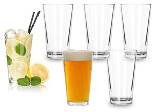 Classic Premium Beer Pint Glasses 16 Ounce – Set Of 6 Highball Cocktail Mixing Glass – Perfect for Cold Beverages, Soda, Water – Used in Bar, Restaurant, Pub
