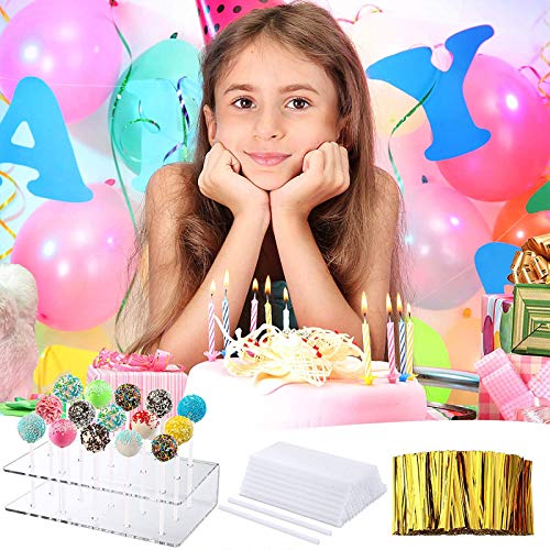 Fox Claw 2 Packs Lollipop Holder Cake Pop Stand Display 100PCS Clear Treats Bags 100PCS Lollipop Sticks and 100PCS Gold Metallic Twist Ties for Candy Cake Pop Making Tools (2) | The Storepaperoomates Retail Market - Fast Affordable Shopping
