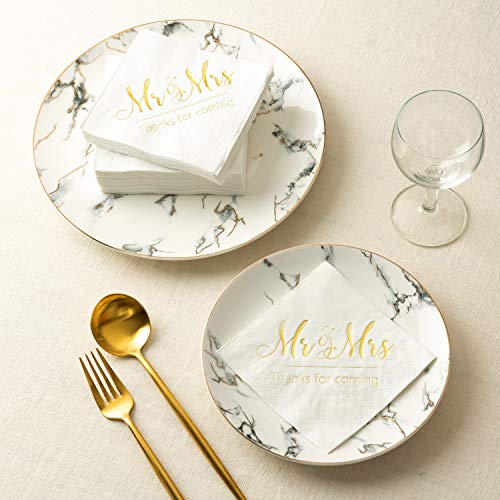 Crisky Wedding Napkins Mr and Mrs Gold Cocktail Beverage Dessert Napkins for Wedding Shower Engagement Party Decorations, Wedding Cake Table Decor Supplies. 100 Pcs, 3-Ply | The Storepaperoomates Retail Market - Fast Affordable Shopping