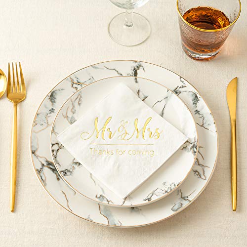 Crisky Wedding Napkins Mr and Mrs Gold Cocktail Beverage Dessert Napkins for Wedding Shower Engagement Party Decorations, Wedding Cake Table Decor Supplies. 100 Pcs, 3-Ply | The Storepaperoomates Retail Market - Fast Affordable Shopping