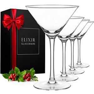 ELIXIR GLASSWARE Martini Glasses Set of 4 – Hand Blown Crystal Martini Glasses with Stem – Elegant Cocktail Glasses for Bar, Martini, Cosmopolitan, Manhattan, Gimlet, Pisco Sour 9oz, Clear