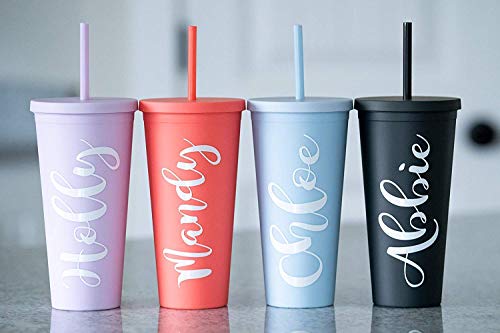 Tumblers with Lids (4 pack) 22oz Pastel Colored Acrylic Cups with Lids and Straws | Double Wall Matte Plastic Bulk Tumblers With FREE Straw Cleaner! Vinyl Customizable DIY Gifts (Pastels) | The Storepaperoomates Retail Market - Fast Affordable Shopping