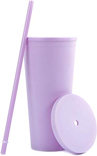Tumblers with Lids (4 pack) 22oz Pastel Colored Acrylic Cups with Lids and Straws | Double Wall Matte Plastic Bulk Tumblers With FREE Straw Cleaner! Vinyl Customizable DIY Gifts (Pastels) | The Storepaperoomates Retail Market - Fast Affordable Shopping