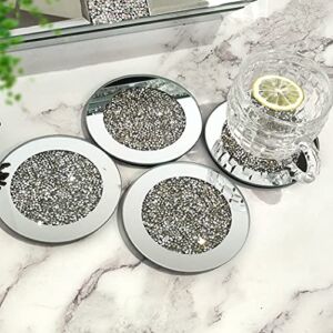 GIMORRTO Glass Mirrored Coaster 4 PC , Crushed Diamond Round 4″ Cup Mat Decor on Tabletop for Bar Tools Dining Table