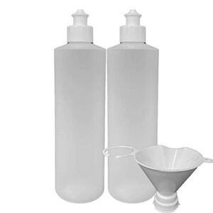 2 Pack Refillable 16 Ounce HDPE Squeeze Bottles With Push/Pull Button Top Dispenser Caps-Great For Lotions, Shampoos, Conditioners and Massage Oils From Earth’s Essentials (White Cap)