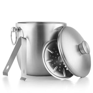 Bellemain Stainless Steel Ice Bucket with Lid – Double Wall Insulated Ice Bucket for Cocktail Bar, Parties, Buffet – Bartender Ice Cube Holder with Drip Tray, Tongs – 3 Liter Large Ice Container