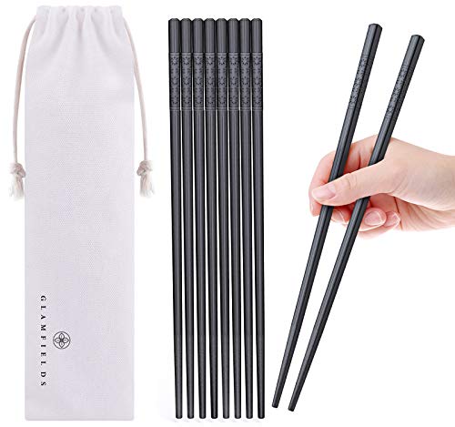 5 Pairs Fiberglass Chopsticks, GLAMFIELDS Reusable Japanese Chinese Chop sticks Dishwasher Safe, Non-slip, 9 1/2 inches – Black with Multi-purpose Drawstring Bag Carrying Case | The Storepaperoomates Retail Market - Fast Affordable Shopping