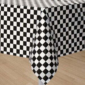 GIFTEXPRESS 2-Pack Black & White Checkered Flag Table Cover Party Favor/Checkered Tablecloth/Disposable Checkered Racing Table Cover/Check Table Cover