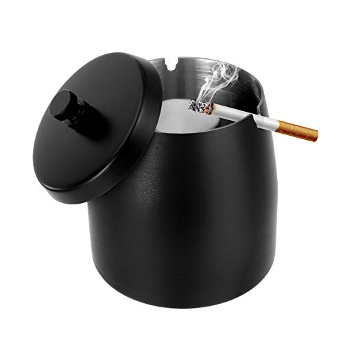 Outdoor Cigarette Ashtray with Lid Smokeless Stainless Steel Ash Trays Covered Windproof Smell Proof Ashtrays for Outside Patio Home Odorless Office Tabletop | The Storepaperoomates Retail Market - Fast Affordable Shopping