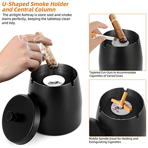 Outdoor Cigarette Ashtray with Lid Smokeless Stainless Steel Ash Trays Covered Windproof Smell Proof Ashtrays for Outside Patio Home Odorless Office Tabletop | The Storepaperoomates Retail Market - Fast Affordable Shopping