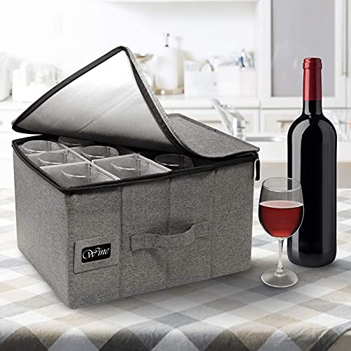 Sorbus Stemware Wine Glass Storage Hard Shell Box – Deluxe Padded Quilted Case with Dividers – Service for 12 – Great for Protecting or Transporting Wine Glasses, Champagne Flutes, Goblets, (Gray) | The Storepaperoomates Retail Market - Fast Affordable Shopping