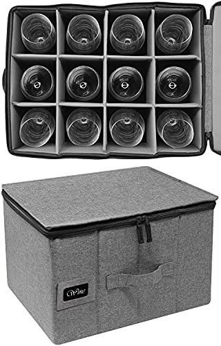 Sorbus Stemware Wine Glass Storage Hard Shell Box – Deluxe Padded Quilted Case with Dividers – Service for 12 – Great for Protecting or Transporting Wine Glasses, Champagne Flutes, Goblets, (Gray) | The Storepaperoomates Retail Market - Fast Affordable Shopping
