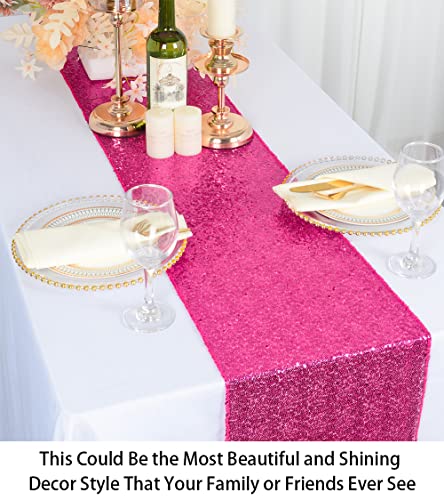 12×108-Inch Hot Pink Sparkly Sequin Table Runner Glitz Sequin Table Runner for Wedding Part/Event Linen (Hot Pink) | The Storepaperoomates Retail Market - Fast Affordable Shopping