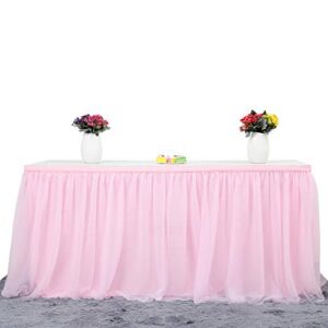 Suppromo 6ft Pink Tulle Table Skirt for Rectangle or Round Tables Pink Pastel Tutu Table Skirts Tablecloth for Princess Baby Shower Girl Birthday Party Cake Dessert Table Decorations