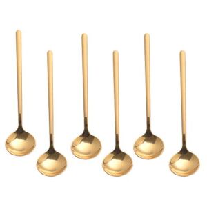 Sweejar 6-Piece Espresso Spoons 18/8 Stainless Steel, Vogue Mini Teaspoons Set for Coffee Sugar Dessert Cake Ice Cream Soup Antipasto Cappuccino, 5 Inch Frosted Handle (Gold)