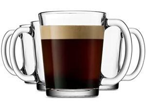 Godinger Coffee Mugs, Italian Made Glass Coffee Mug, Hot Beverage Tea Cups, Glass Cups, Drinking Glasses – 10oz., Set of 4