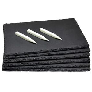 Juvale Set of 6 Black Slate Charcuterie Boards with Chalk, Individual Stone Plates for Cheese, Meat, Appetizers (8 x 12 In)