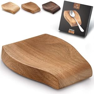 Zulay Acacia Wood Spoon Rest For Kitchen – Smooth Wooden Spoon Holder For Stovetop With Non Slip Silicone Feet – Perfect Holder For Spatulas, Spoons, Tongs & More