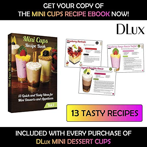 DLux 100 x 3 oz Mini Dessert Cups with Spoons, Shooter – Clear Plastic Parfait Appetizer Cup – Small Reusable Shooter Glass for Tasting Party Shooters Desserts Appetizers – With Recipe Ebook | The Storepaperoomates Retail Market - Fast Affordable Shopping