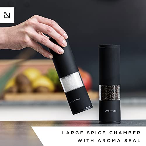 LARS NYSØM Salt and Pepper Mills Set Stainless Steel with Adjustable Ceramic Grinder 2 pieces I Design Spice Mills Set Manual (Set of 2, Onyx Black) | The Storepaperoomates Retail Market - Fast Affordable Shopping