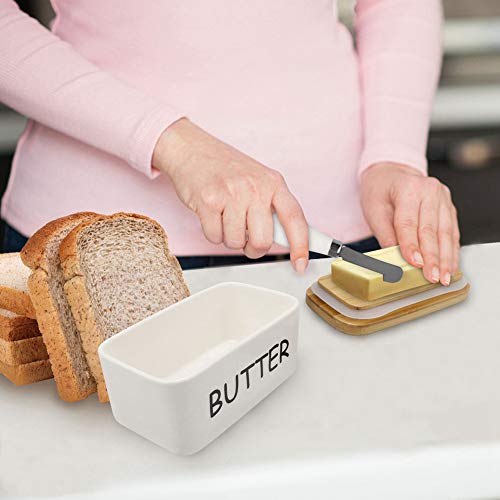 Porcelain Butter Dish with Bamboo Lid and Knife Airtight Silicone Sealing Butter Container is Good for Kitchen, Baking and Gift | The Storepaperoomates Retail Market - Fast Affordable Shopping