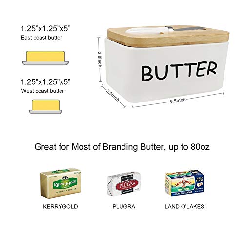 Porcelain Butter Dish with Bamboo Lid and Knife Airtight Silicone Sealing Butter Container is Good for Kitchen, Baking and Gift | The Storepaperoomates Retail Market - Fast Affordable Shopping