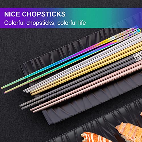Metal Chopsticks Reusable 5 Pairs Japanese Style Chopstick Multicolor Stainless Steel Chopsticks Dishwasher Safe Square Lightweight Non-Slip Chop Sticks Gift Set | The Storepaperoomates Retail Market - Fast Affordable Shopping