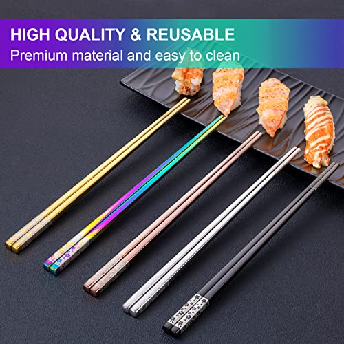 Metal Chopsticks Reusable 5 Pairs Japanese Style Chopstick Multicolor Stainless Steel Chopsticks Dishwasher Safe Square Lightweight Non-Slip Chop Sticks Gift Set | The Storepaperoomates Retail Market - Fast Affordable Shopping