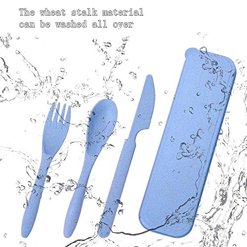 Travel Utensil Set with Case, 4 Sets Wheat Straw Reusable Spoon Knife Forks Tableware, Eco Friendly Non-toxin BPA Free Portable Cutlery for Travel Picnic Camping or Daily Use | The Storepaperoomates Retail Market - Fast Affordable Shopping