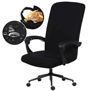 Water Resistant Stretch Computer Office Chair Cover with Durable Zipper Universal Washable Removable Spandex Rotating Boss Chair Slipcovers Anti-dust Soft Desk Chair Seat Protector for Dogs Cats Pets