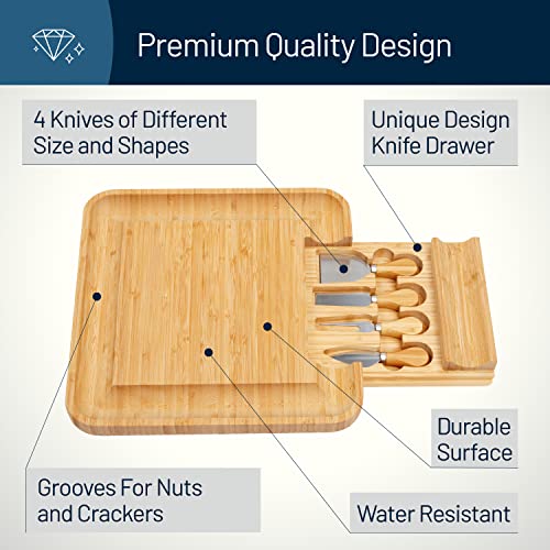 RoyalHouse Unique Bamboo Cheese Board and Knife Set with Slide-Out Cutlery Drawer – Charcuterie Boards Set & Cheese Platter – Ideal Anniversary, Wedding and Housewarming Gift | The Storepaperoomates Retail Market - Fast Affordable Shopping