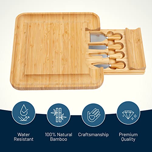 RoyalHouse Unique Bamboo Cheese Board and Knife Set with Slide-Out Cutlery Drawer – Charcuterie Boards Set & Cheese Platter – Ideal Anniversary, Wedding and Housewarming Gift | The Storepaperoomates Retail Market - Fast Affordable Shopping