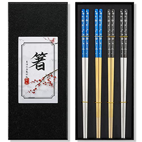 VITEVER Reusable Metal Chopsticks, 18/8 Stainless Steel Chopsticks, Titanium Plated Chopsticks, Japanese Style Chop Sticks, 9.2-Inch, Multicolor, Dishwasher Safe, Easy to Use, 4 Pairs Gift Set | The Storepaperoomates Retail Market - Fast Affordable Shopping