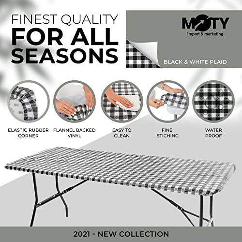 Tablecloth for Folding Table -Fitted Rectangular Table Cloth for 6 Foot – Size 32 x 72 inch – (180 x 75 cm) Plastic Vinyl Backed with Elastic Rim- for Christmas|Parties,Picnic,(Black and White Plaid) | The Storepaperoomates Retail Market - Fast Affordable Shopping