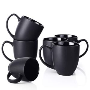 DOWAN Coffee Mugs, Black Coffee Mugs Set of 6, 16 oz Ceramic Coffee Cups with Large Handles for Men Women, Porcelain Big Mug for Tea Latte, Easy to Clean & Hold, for Thanksgiving, Christmas, Party