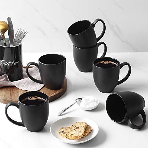 DOWAN Coffee Mugs, Black Coffee Mugs Set of 6, 16 oz Ceramic Coffee Cups with Large Handles for Men Women, Porcelain Big Mug for Tea Latte, Easy to Clean & Hold, for Thanksgiving, Christmas, Party | The Storepaperoomates Retail Market - Fast Affordable Shopping