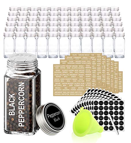 SWOMMOLY 66 Glass Spice Jars with 703 Spice Labels, Chalk Marker and Funnel Complete Set. 66 Square Glass Jars 4oz, Airtight Cap, Pour/sift Shaker Lid | The Storepaperoomates Retail Market - Fast Affordable Shopping