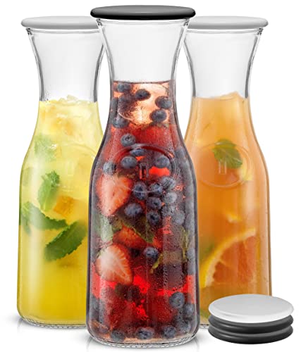 JoyJolt Glass Carafe with Lids. 3 Glass Carafes for Mimosa Bar 36 oz Capacity. 6 Lids! Brunch Decorations, Bedside Water Carafe, Orange Juice Container, Catering Drink Carafes & Pitchers for Parties | The Storepaperoomates Retail Market - Fast Affordable Shopping