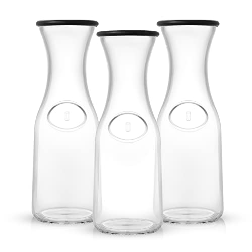JoyJolt Glass Carafe with Lids. 3 Glass Carafes for Mimosa Bar 36 oz Capacity. 6 Lids! Brunch Decorations, Bedside Water Carafe, Orange Juice Container, Catering Drink Carafes & Pitchers for Parties | The Storepaperoomates Retail Market - Fast Affordable Shopping