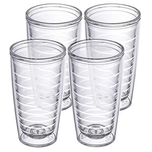 Insulated Drinking Glasses 16oz 4-pack – Made in USA Great for Iced Coffee & Hot Drinks, Clear Double Wall Plastic Tumbler Cups, Microwave, Freezer & Top Rack Dishwasher Safe Reusable Cups