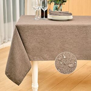 Mebakuk Rectangle Table Cloth Linen Farmhouse Tablecloth Waterproof Anti-Shrink Soft and Wrinkle Resistant Decorative Fabric Table Cover for Kitchen (Oblong 52 x 70 Inch (4-6 Seats), Flaxen)