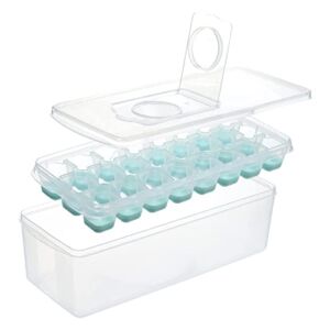 Ice Cube Tray with Lid and Storage Bin for Freezer, Easy-Release 24 Mini Nugget Ice Tray with Spill-Resistant Cover, Container, Scoop, Flexible Durable Plastic Ice Mold & Bucket, BPA Free (Green)