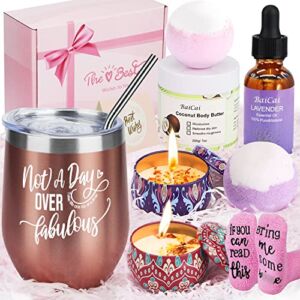 Birthday Gifts for Women, Spa Gift Basket for Women, Mothers Day Gifts for Mom Wife Sister Girlfriend Friend Aunt Teacher, Birthday Gifts for Her with Wine Tumbler Gift Set Birthday Gift Box for Women